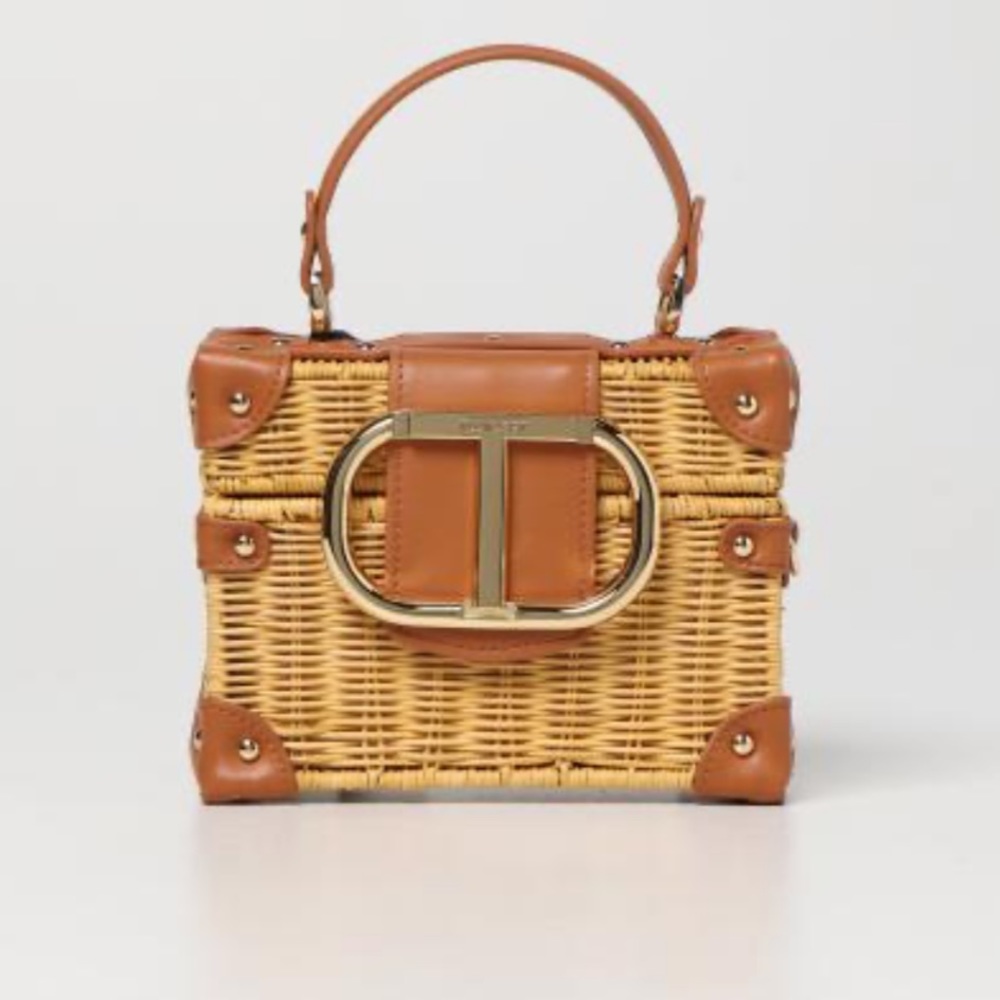 Twinset bag in woven wicker and synthetic leather